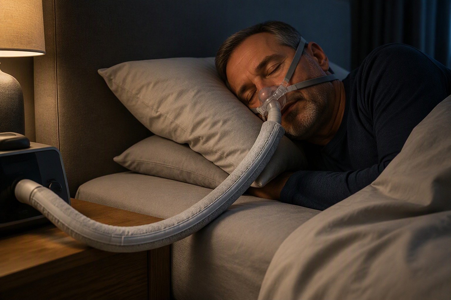 Burgundy 10 ft Colour-Matched Fleece Hose Cover in overnight use at home