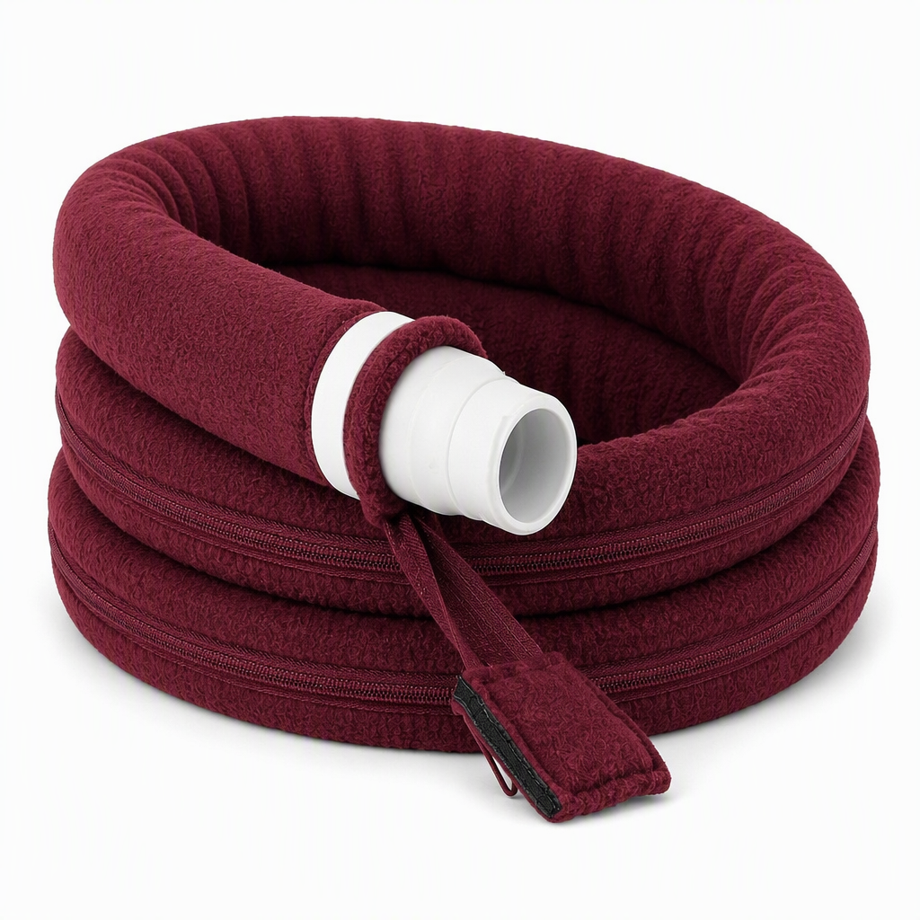 Burgundy 10 ft Colour-Matched Fleece Hose Cover on a plain white background