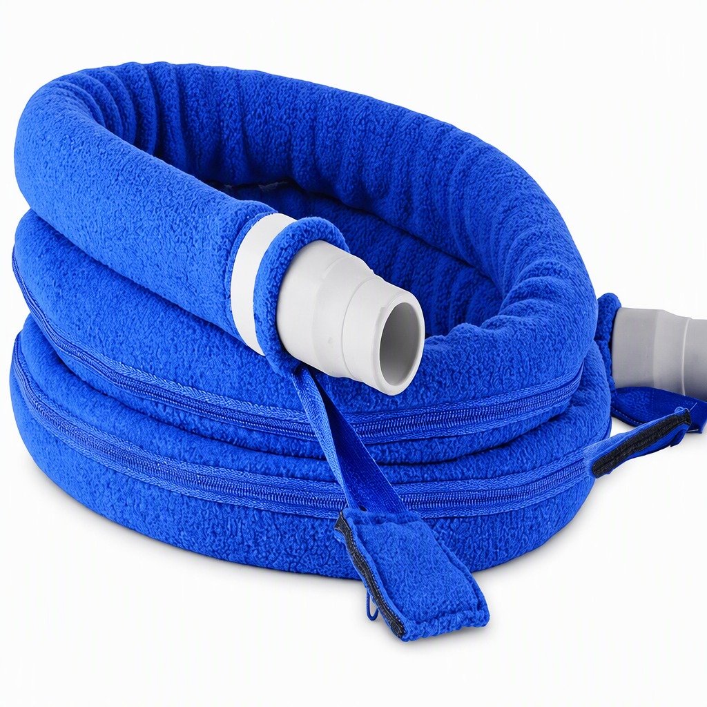 Navy 10 ft Colour-Matched Fleece Hose Cover on a plain white background