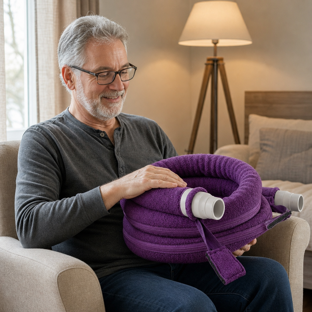Plum 10 ft Colour-Matched Fleece Hose Cover on a plain white background