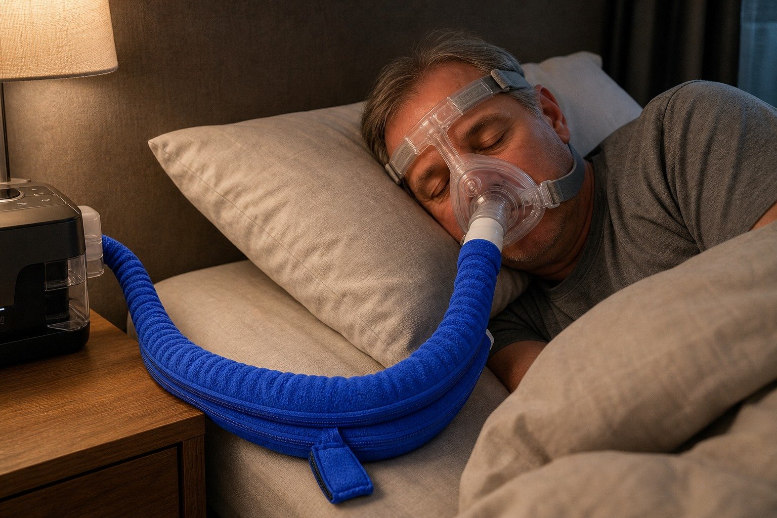 4 ft Double-Sided Fleece Hose Cover in overnight use at home