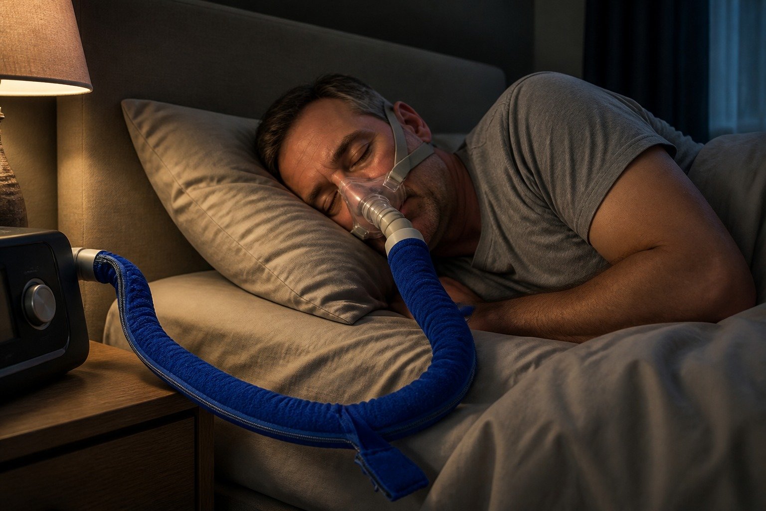 Sand 4 ft Colour-Matched Fleece Hose Cover in overnight use at home