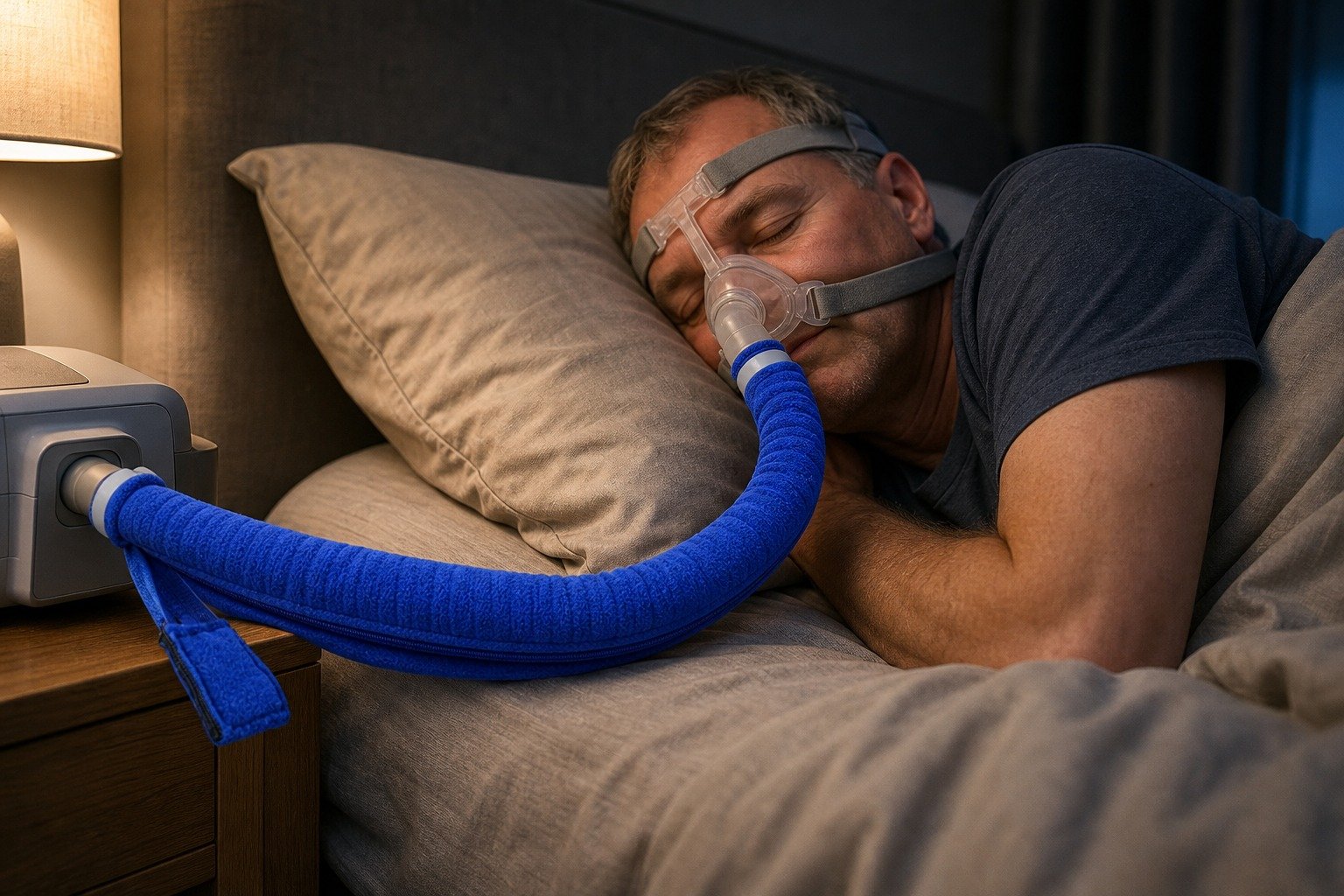Charcoal 6 ft Colour-Matched Fleece Hose Cover in overnight use at home