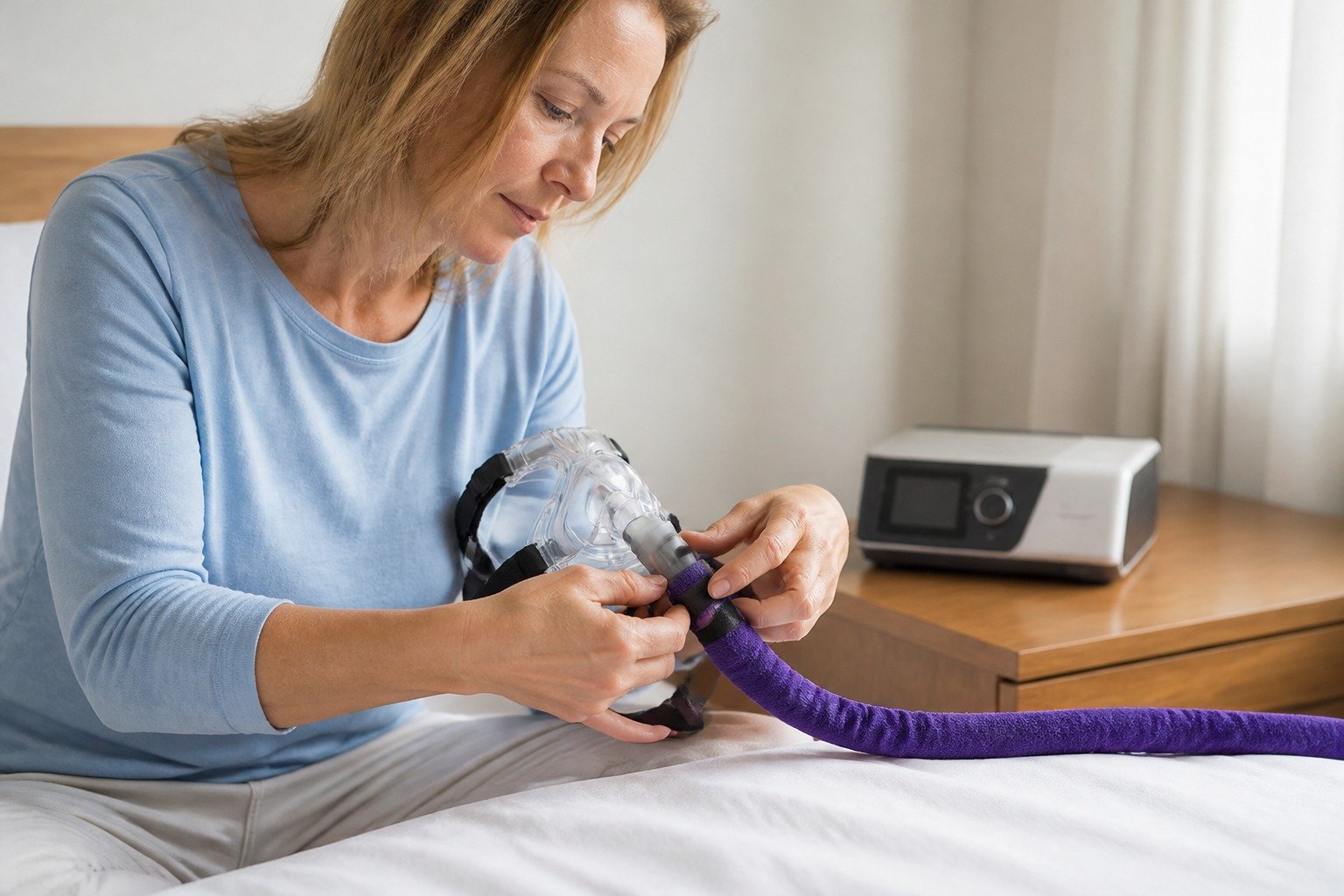 6 ft Fleece Hose Cover being fitted at the bedside