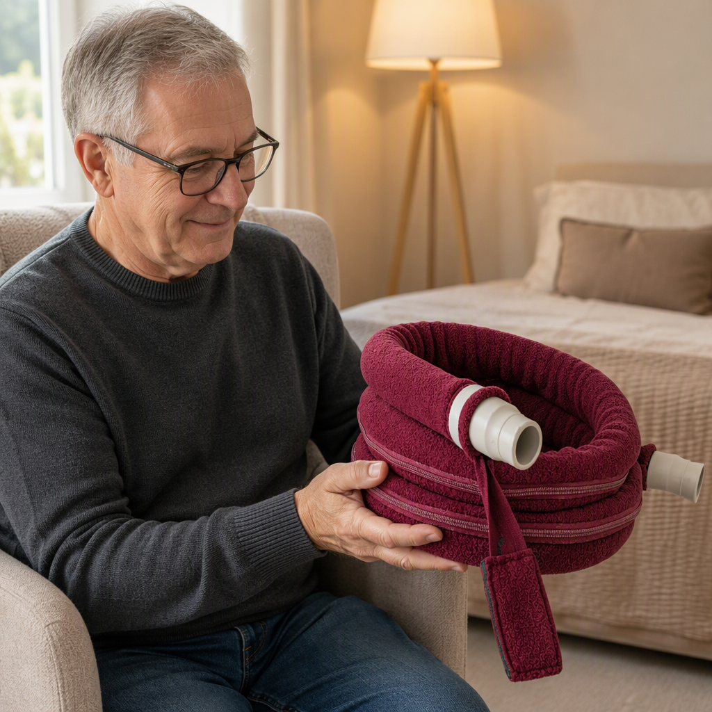 Burgundy 8 ft Colour-Matched Fleece Hose Cover on a plain white background