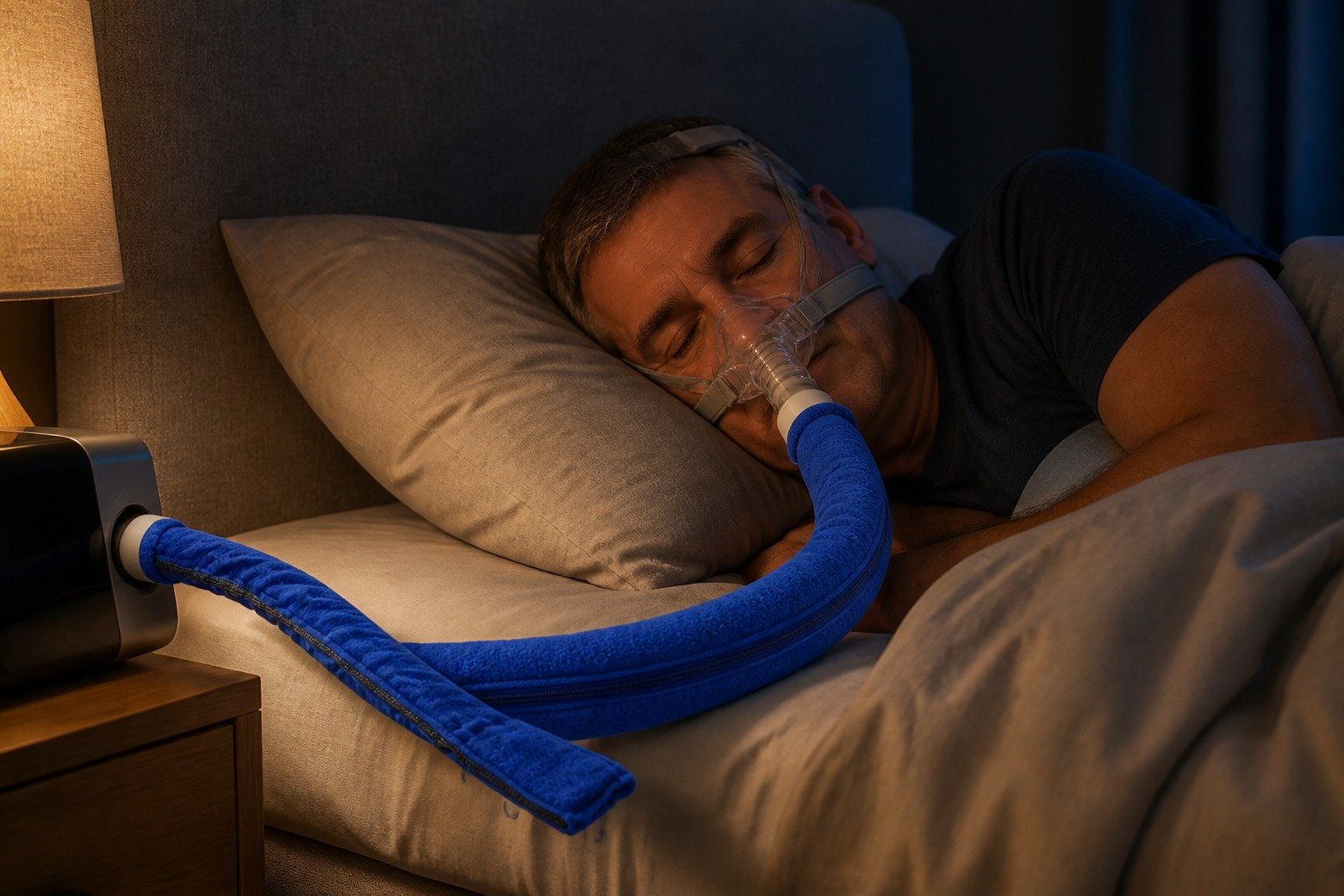 Sand 8 ft Colour-Matched Fleece Hose Cover in overnight use at home