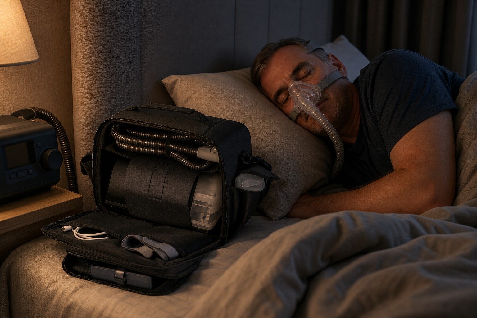 Adjustable Tube Support Holder in overnight use at home