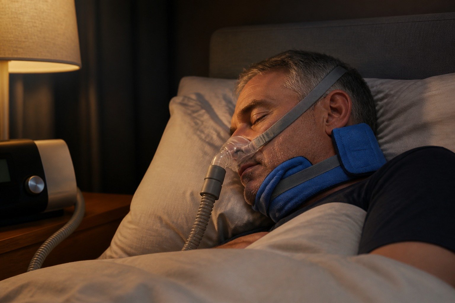 Contoured Fleece Neck Pads in overnight use at home
