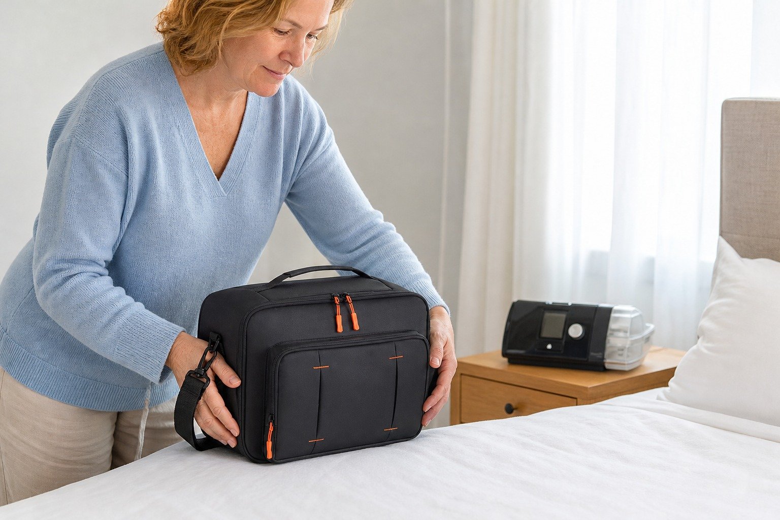 Large CPAP Travel Bag being fitted at the bedside