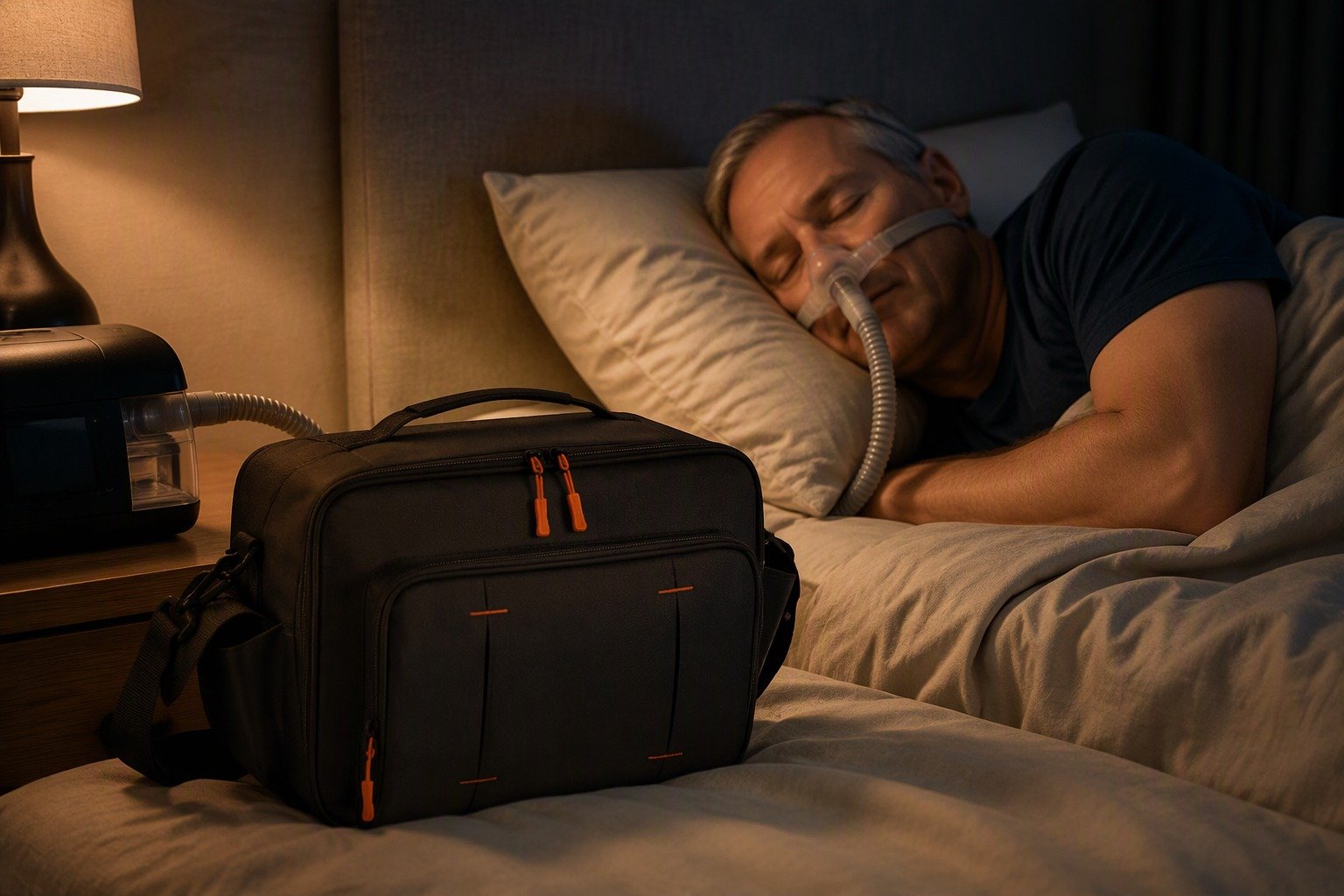 Medium CPAP Travel Bag in overnight use at home