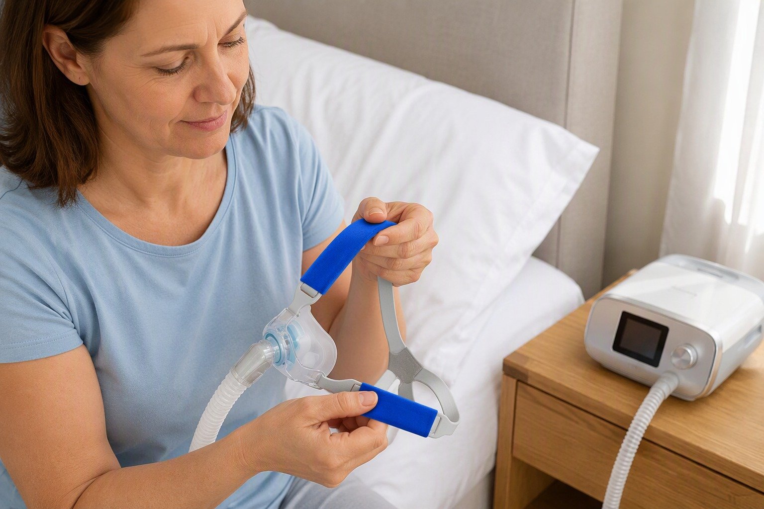 Fleece Chin Strap Covers being fitted at the bedside