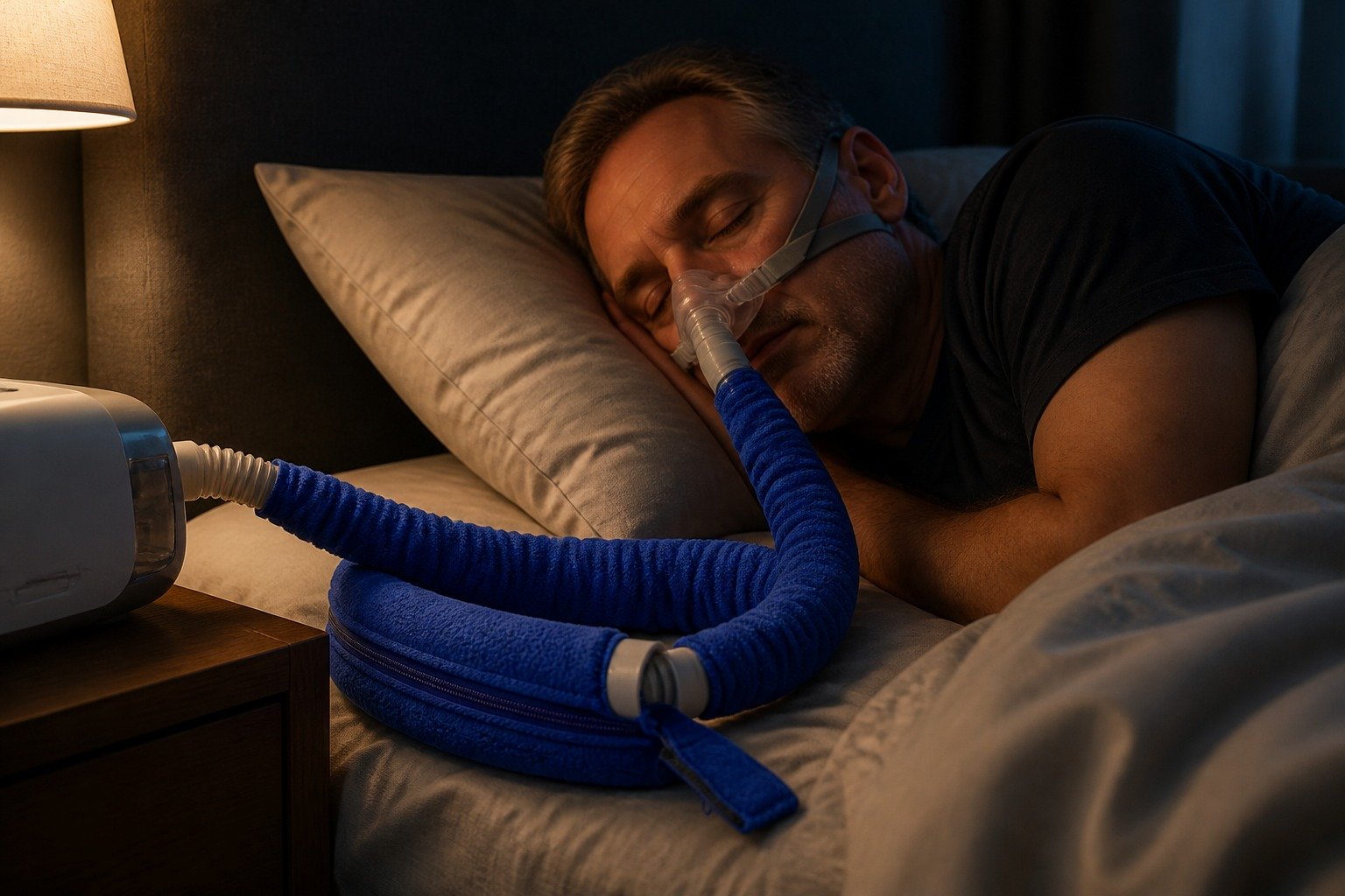 10 In Mask-End Hook and Loop Tube Sleeve in overnight use at home