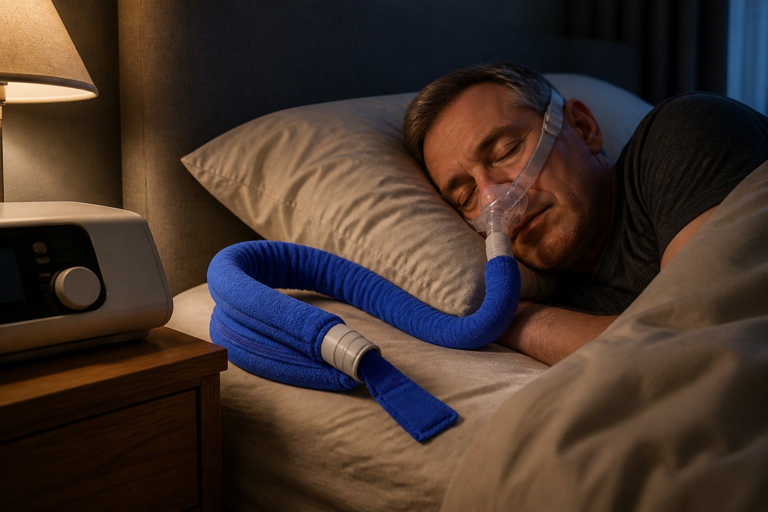 12 In Mask-End Zippered Tube Sleeve in overnight use at home