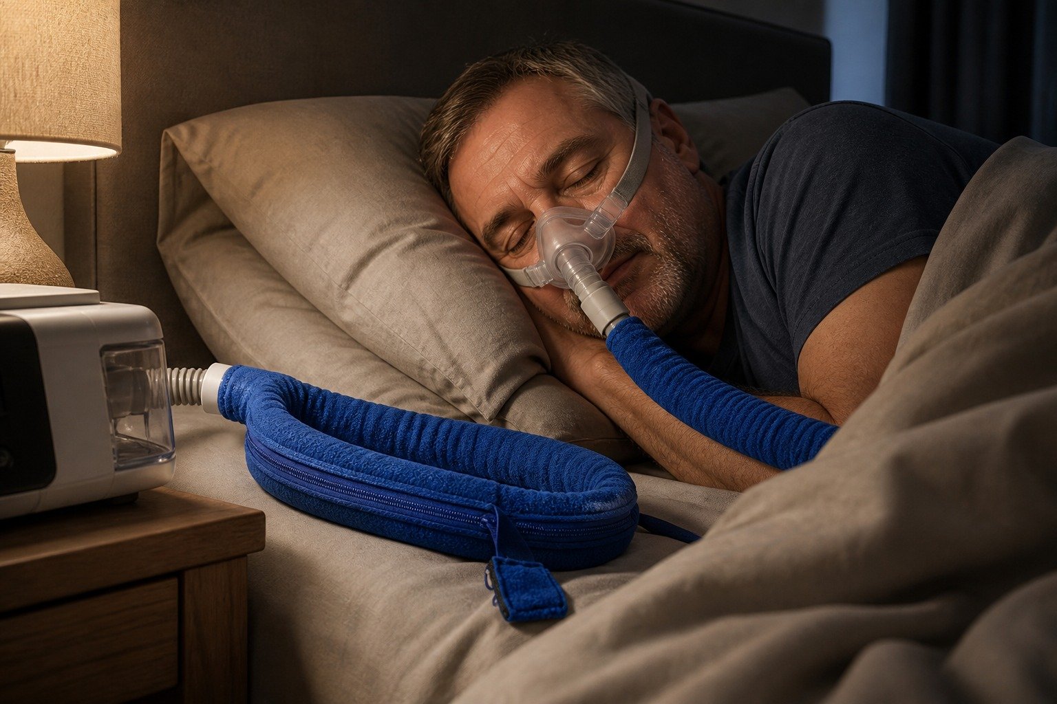 15 In Mask-End Hook and Loop Tube Sleeve in overnight use at home