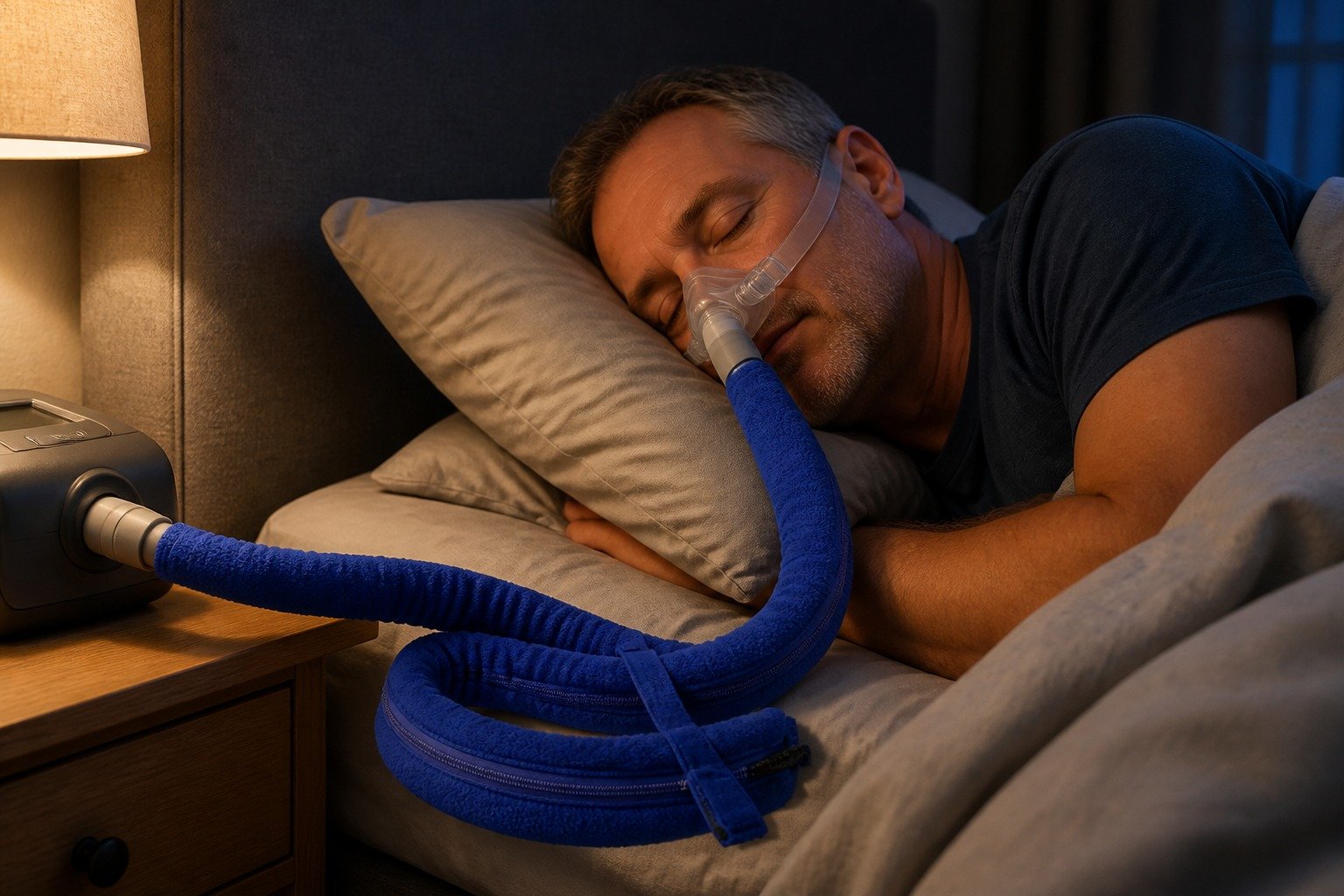 24 In Mask-End Zippered Tube Sleeve in overnight use at home