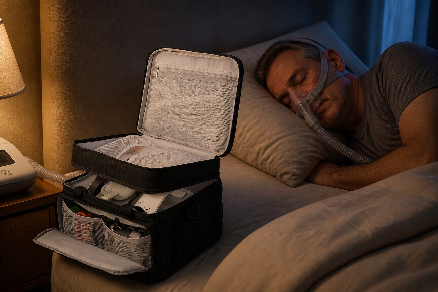 Padded Mask Storage Bag in overnight use at home