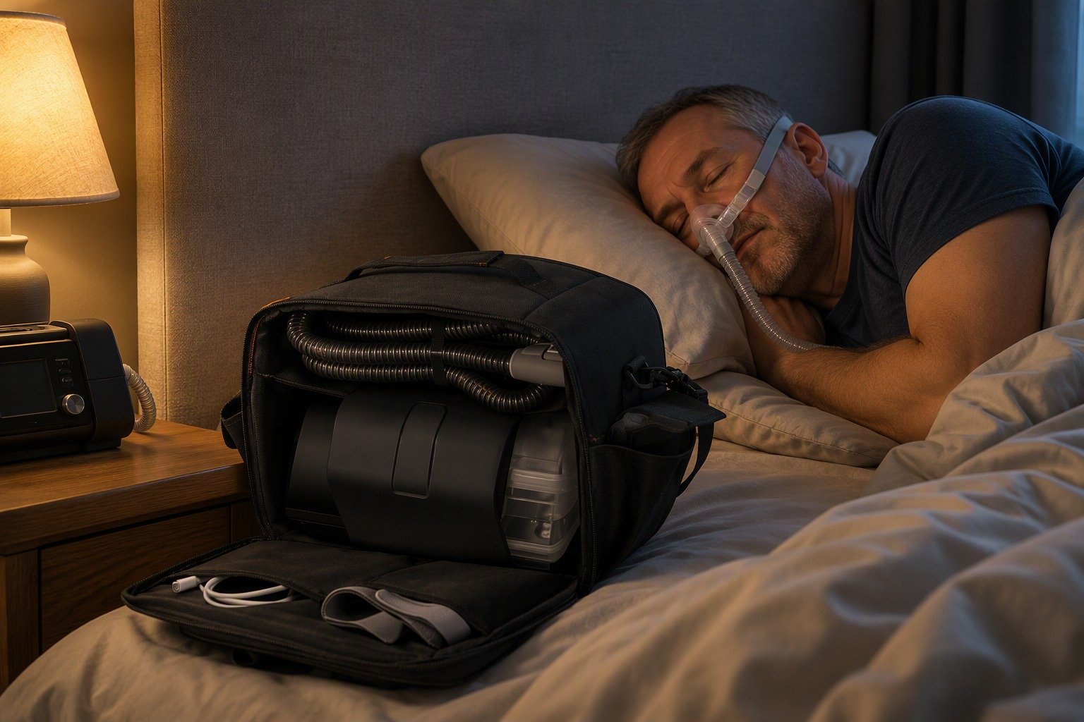 Shoulder-Strap CPAP Travel Bag in overnight use at home