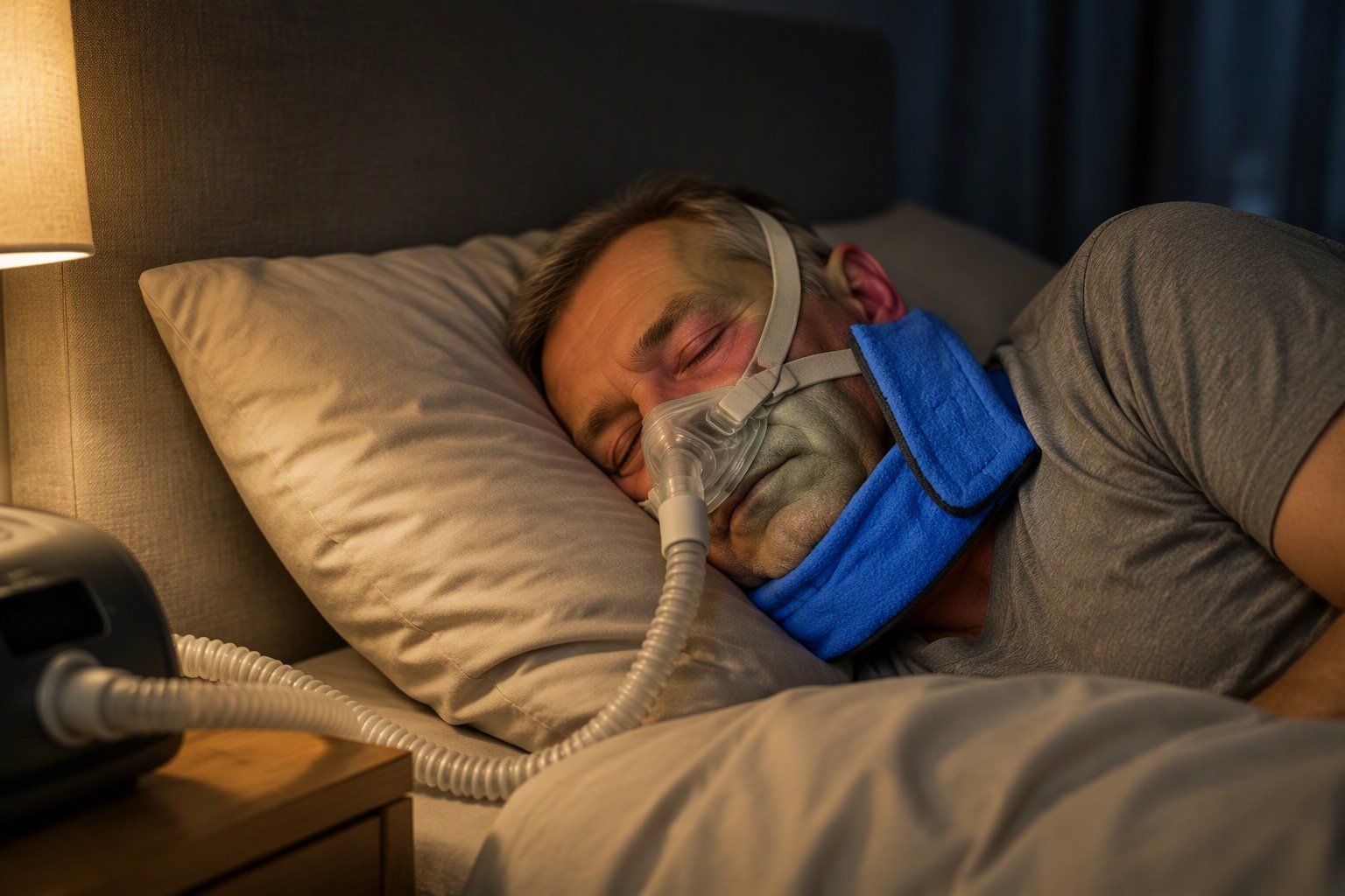 Wide Fleece Neck Pads in overnight use at home